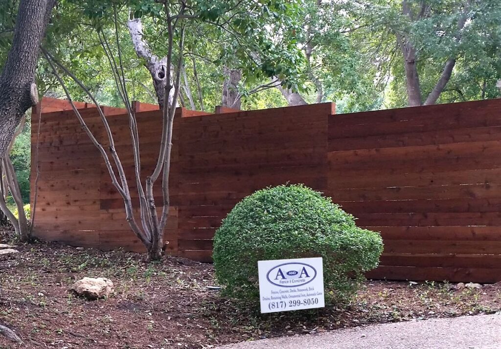 Horizontal stair step cedar fence