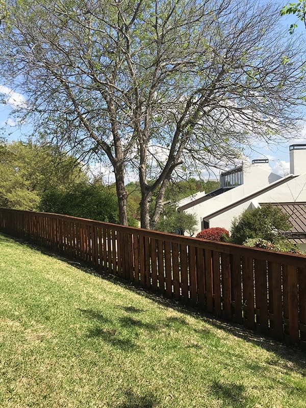 Pecan stained shadowbox wood fence