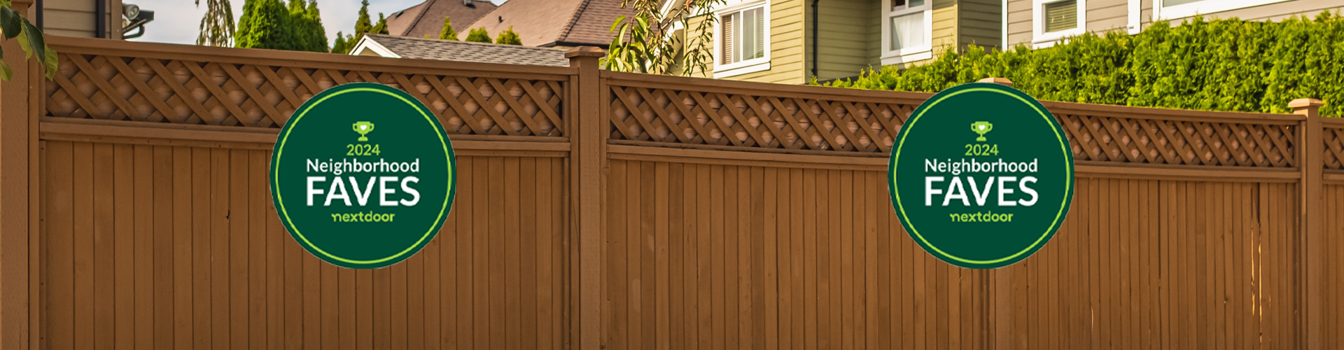 a residential fence with the 2024 nextdoor neighborhood faves badge