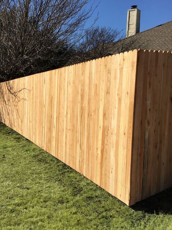 An unstained residential wooden fence.