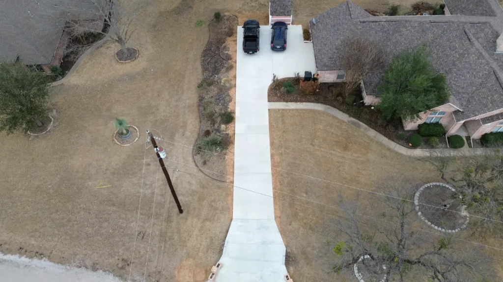 Aerial view of completed patio project from A and A Fence & Concrete