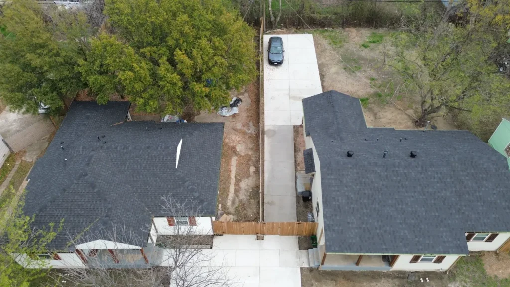 Aerial view of completed patio project from A and A Fence & Concrete
