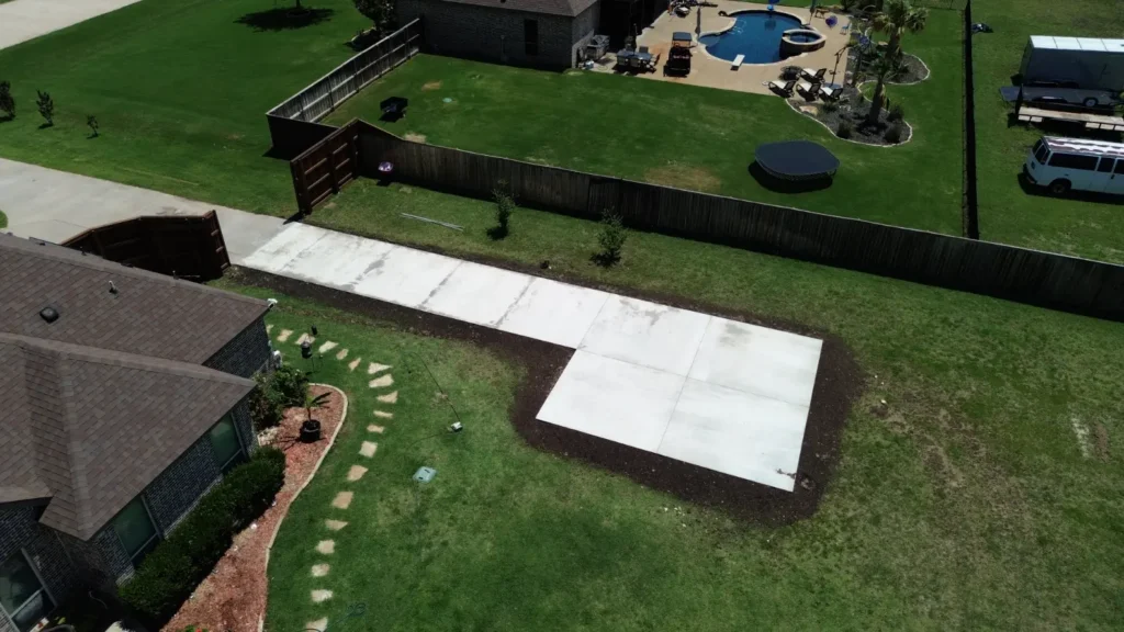 Aerial shot of completed residential concrete project from A and A Fence & Concrete