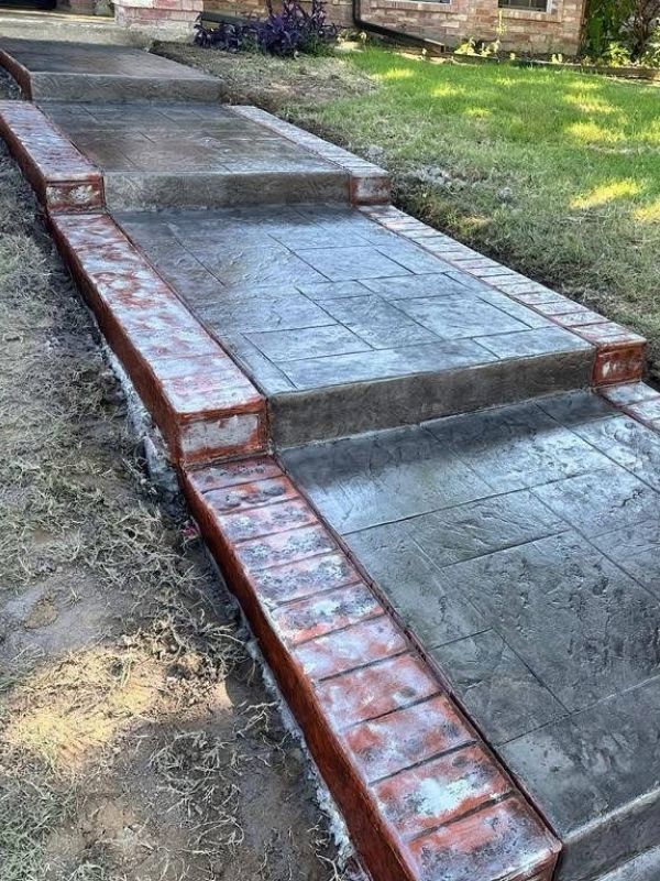 A stamped-concrete walkway. 