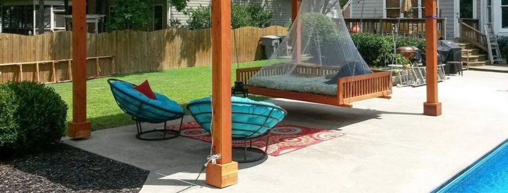 A beautiful concrete patio installed in a residential home. 